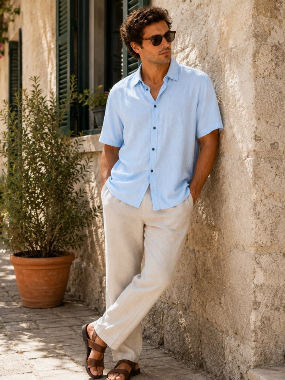 Vince Light Blue Linen Blend Short Sleeve Button Up Shirt Men’s XXL Resort - Picture 2 of 14